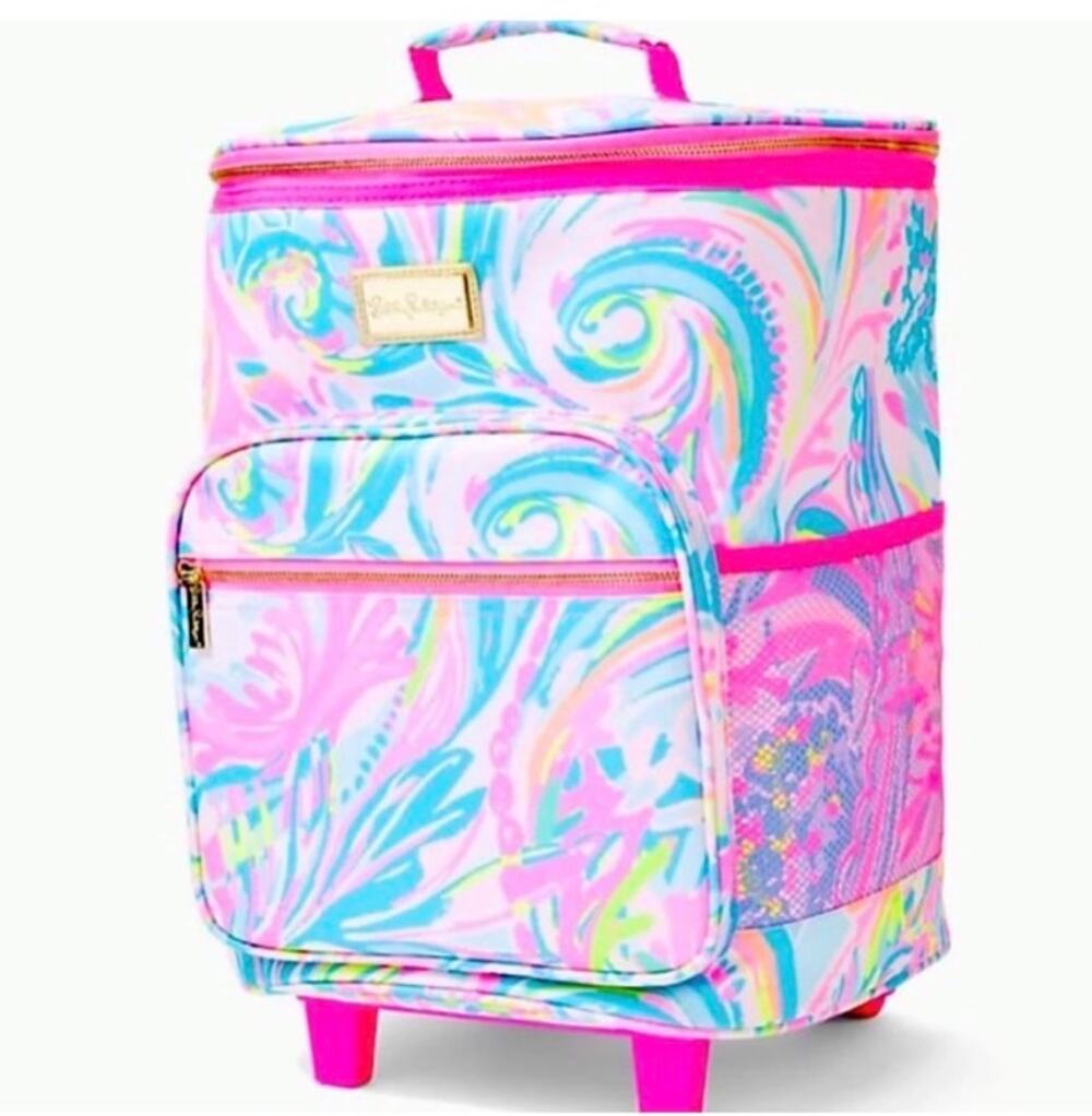 Lilly Pulitzer Suitcase Insulated Rolling Cooler Bag Pink Carnivale Coral Rare